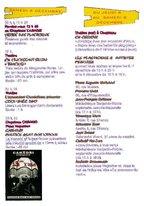 programme du samedi 8 dcembre des rencontres artistiques En Cration 2007